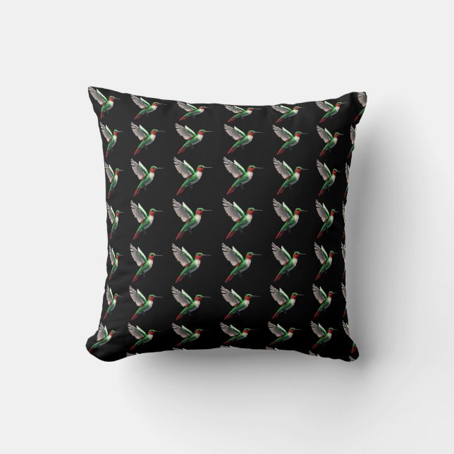 Pixeled Green Hummingbird  Throw Pillow (Front)