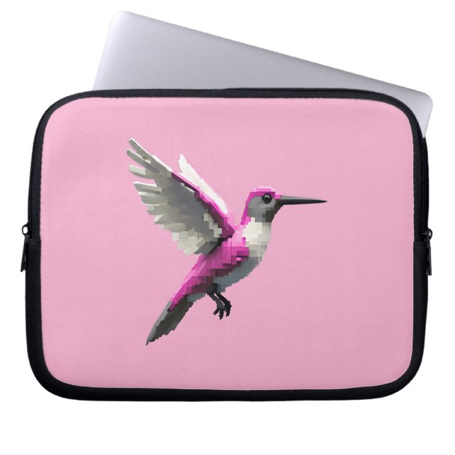 Pixeled Pink Hummingbird- Laptop Sleeve (Front)