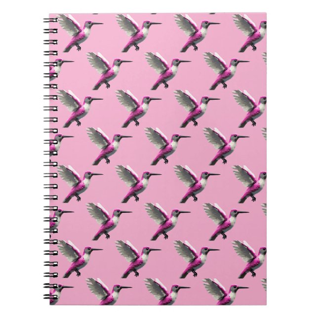 Pixeled Pink Hummingbird Notebook (Front)