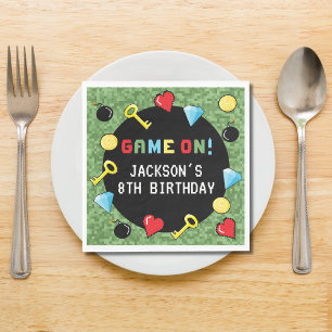 Pixels Arcade Game Level Up Kids Birthday Napkin