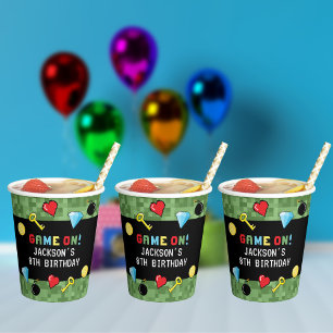 Pixels Arcade Game Level Up Kids Birthday Paper Cups