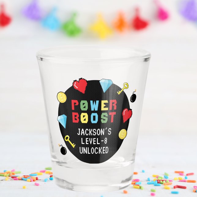 Pixels Arcade Game Level Up Kids Birthday Shot Glass (Creator Uploaded)