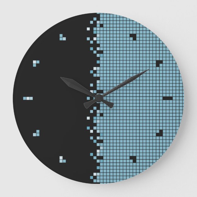 Pixels Bleus Geek Ordinateur Horloge murale (Recto)