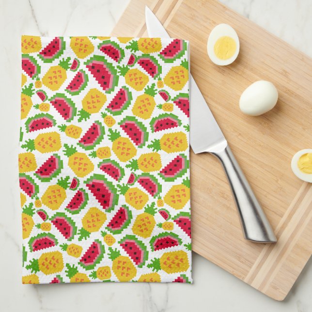 Pixels de fruits 1980 Style serviette de cuisine (Quart Plié)