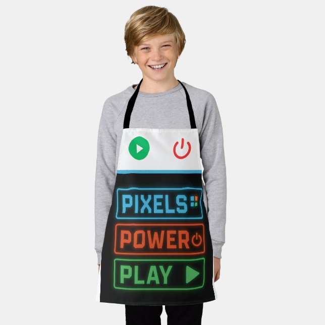 Pixels Power Play Gamer Apron – Fun Gaming Style (Worn)