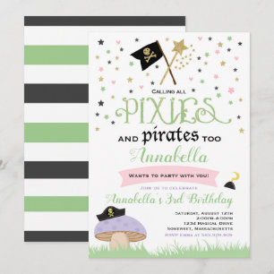 Pixie And Pirate Birthday Invitation Fairy Pirate