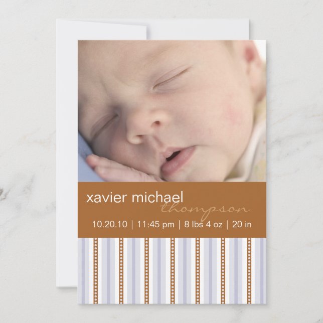 Pixie Blue Stripe Baby Boy Photo Announcement (Front)