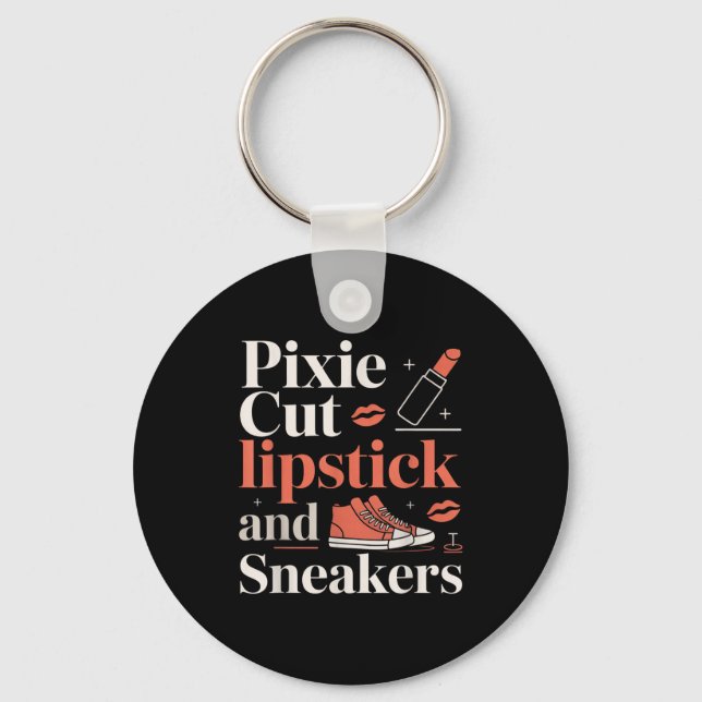 Pixie cut lipstick and sneakers short hair style  keychain (Front)