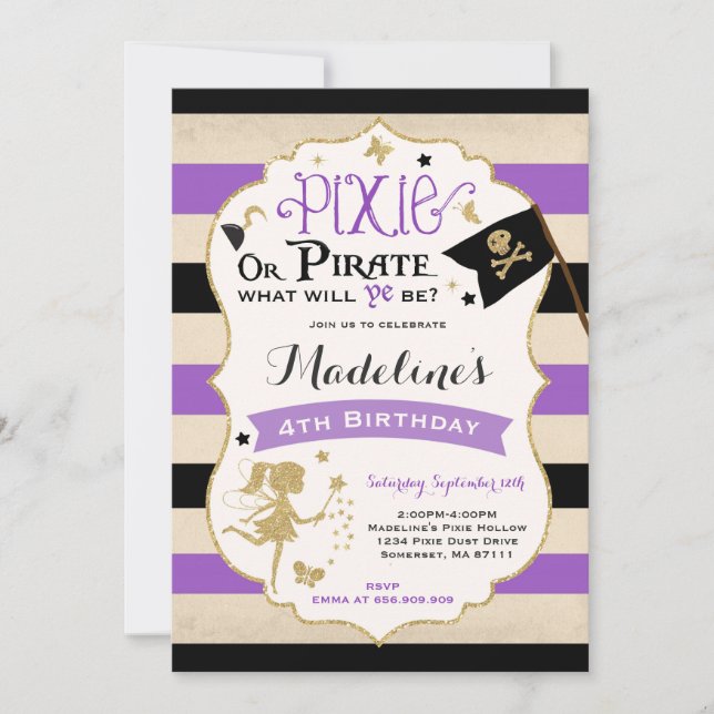 Pixie Et Pirate Invitation D'Anniversaire Pirate F (Devant)