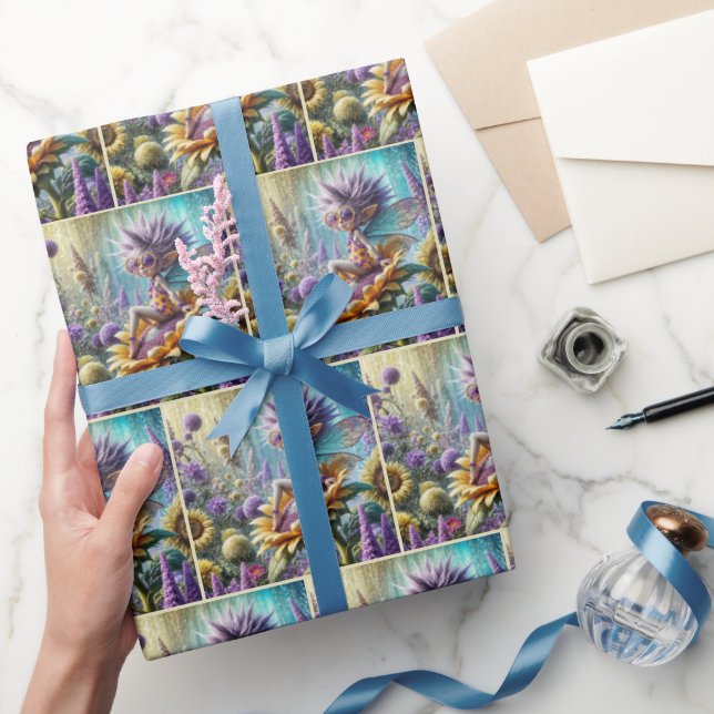 Pixie Fairy On a Sunflower Wrapping Paper (Gifting)