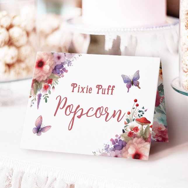 Pixie Puff Popcorn Buffet Carte Étiquette d'annive (Pixie Puff Popcorn Fairycore Birthday Party Food Buffet Card )