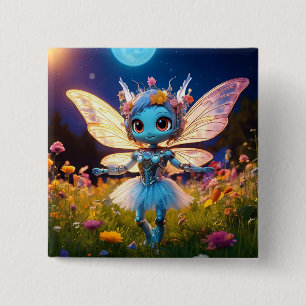 Pixie Robot Ballerina Dancing in the Wildflowers 2 Inch Square Button