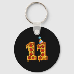 Pizza 11th Birthday 11 Years Old Party Hat Bday Bo Keychain