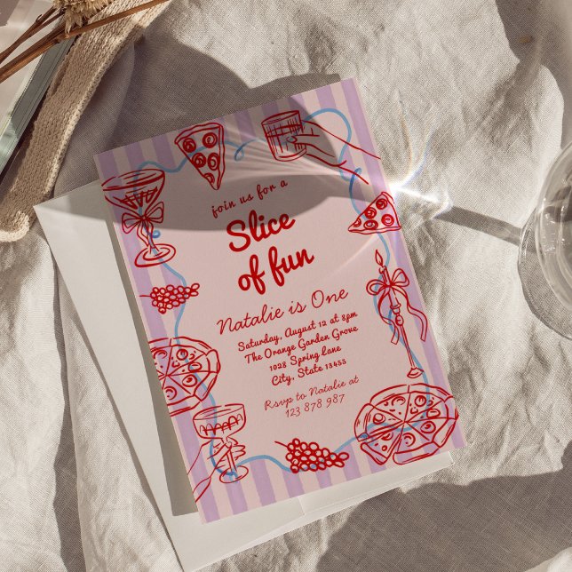 Pizza 1st Hand Drawn Slice Of Fun Birthday Party  Invitation (Creator Uploaded)