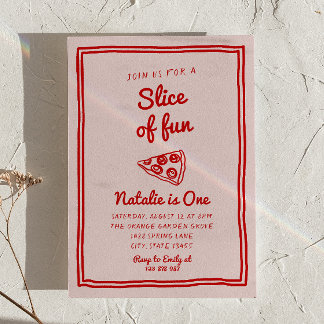 Pizza 1st Hand Written Drawn Slice Of Fun Birthday Invitation