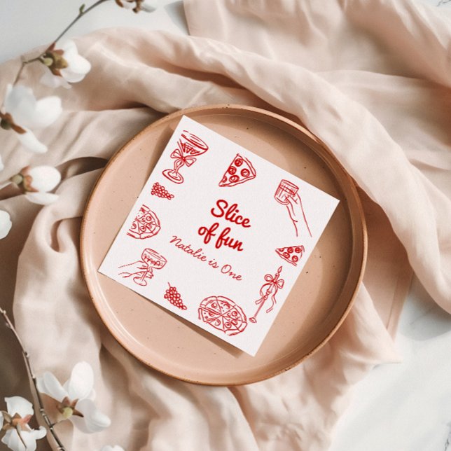 Pizza 1st Hand Written Drawn Slice Of Fun Birthday Napkin (Creator Uploaded)