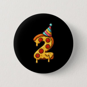 Pizza 2nd Birthday 2 Years Old Party Hat Bday Boys Inch Round Button