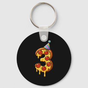 Pizza 3rd Birthday 3 Years Old Party Hat Bday Boys Keychain