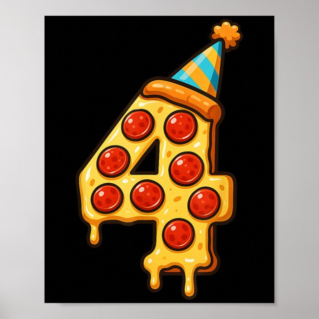 Pizza 4th Birthday 4 Years Old Party Hat Bday Boys Poster (Front)