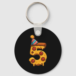 Pizza 5th Birthday 5 Years Old Party Hat Bday Boys Keychain