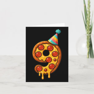 Pizza 9th Birthday 9 Years Old Party Hat Bday Boys Card