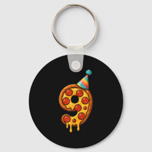 Pizza 9th Birthday 9 Years Old Party Hat Bday Boys Keychain