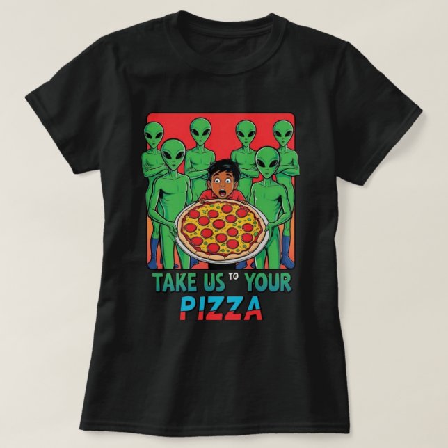 Pizza Aliens blk Womens T-Shirt (Design Front)