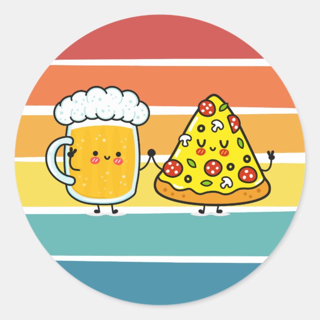 Pizza and beer classic round sticker (Front)