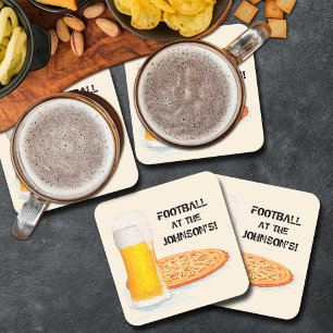 Pizza and Beer Super Fan Football Party Square Paper Coaster