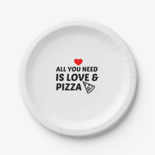 PIZZA AND LOVE PAPER PLATE