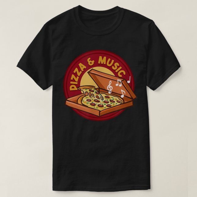 Pizza and Music Funny Pizza Chef Music Notes  T-Shirt (Design Front)