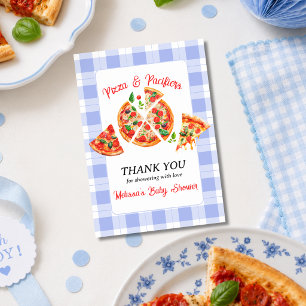 Pizza and Pacifiers Blue Gingham Boy Baby Shower Thank You Card