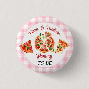 Pizza and Pacifiers Pink Gingham Baby Shower Party 1 Inch Round Button