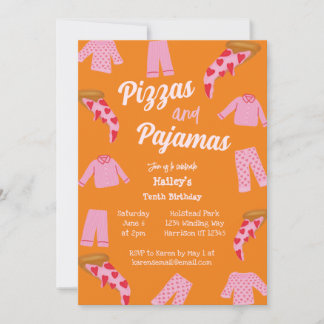 Pizza and Pajama Party Sleepover Birthday Invitation