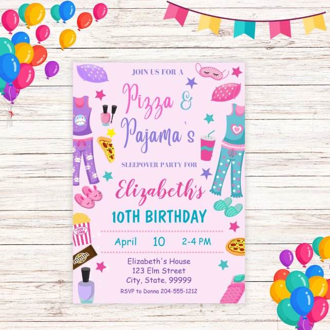 Pizza and Pajama's Sleepover Birthday Invitation (Creator Uploaded)