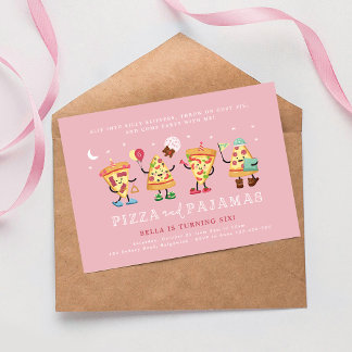 Pizza and Pajamas Sleepover Slumber Party Birthday Invitation