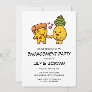 Pizza and pineapple couple cartoon engagement invitation
