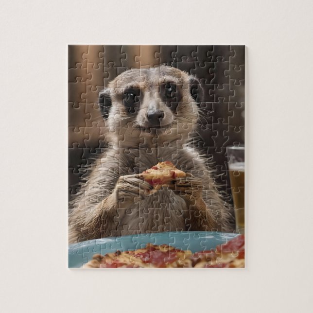 "Pizza and Pints: A Meerkat’s Perfect Snack Break" Jigsaw Puzzle (Vertical)