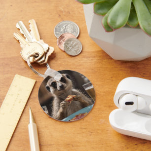 "Pizza and Pints: A Meerkat’s Perfect Snack Break" Keychain