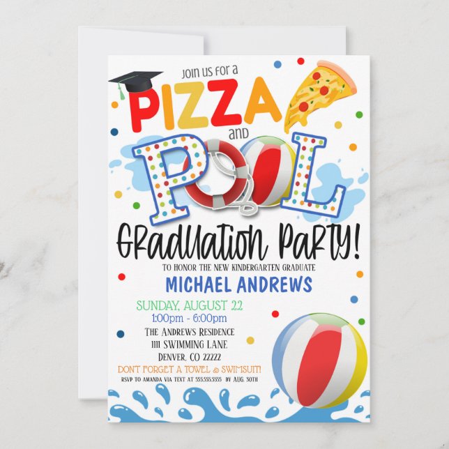 Pizza and Pool Party Graduation Invitation (Front)