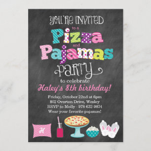 Pizza and Pyjamas Party Chalkboard Invitation