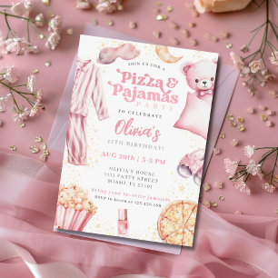 Pizza and Pyjamas Sleepover Slumber Party Birthday Invitation