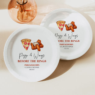 Pizza and Wings Before The Rings Couples Shower Paper Plate