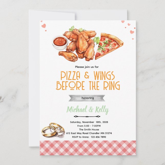 Pizza and Wings Before The Rings Invitation (Devant)