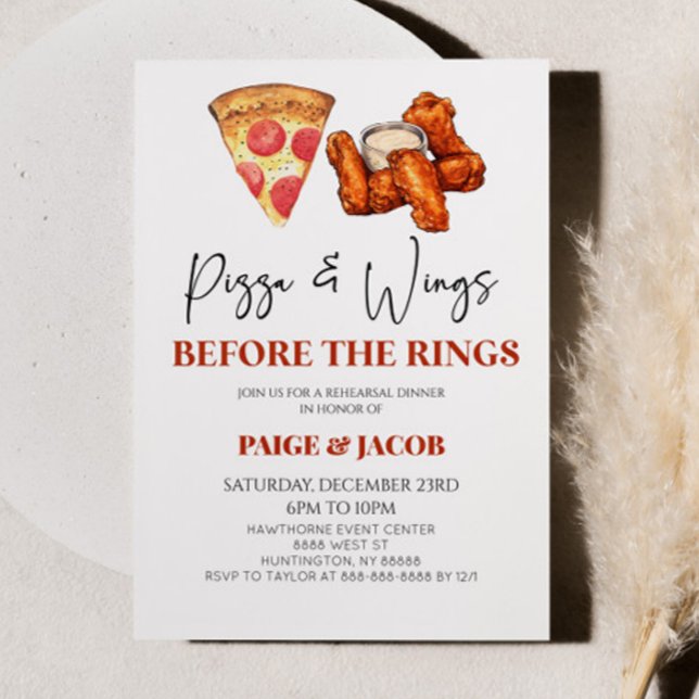 Pizza and Wings Before The Rings Rehearsal Dinner Invitation (Creator Uploaded)