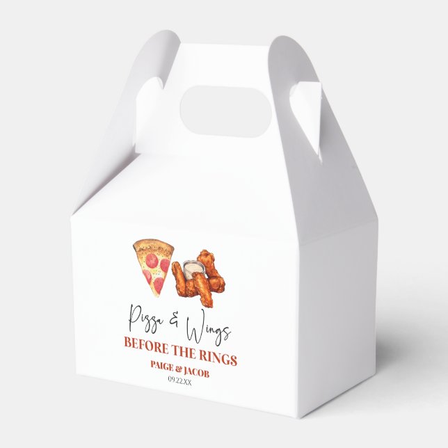Pizza and Wings Before The Wings Rehearsal Dinner Favor Box (Front Side)