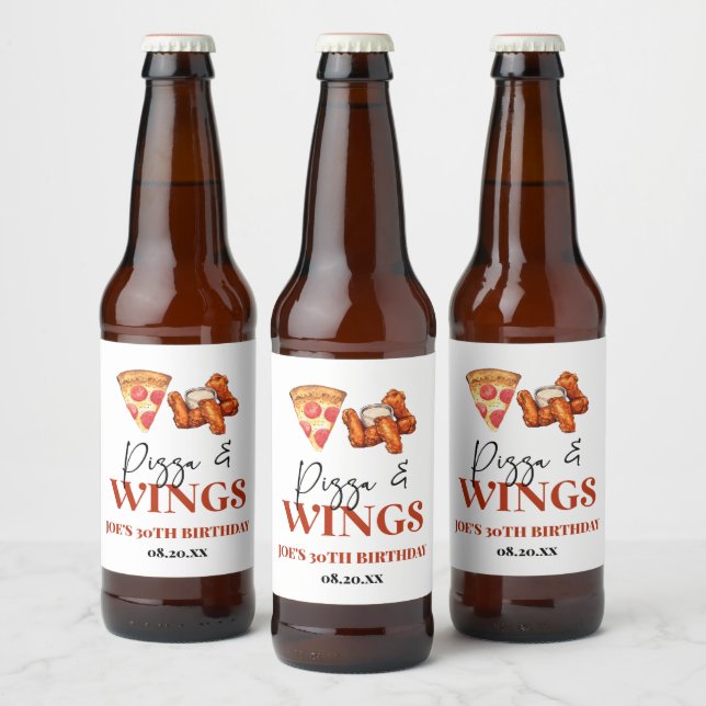 Pizza and Wings Birthday Party Beer Bottle Label (Bottles)