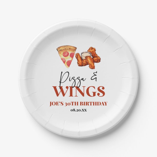 Pizza and Wings Birthday Party Paper Plate (Front)