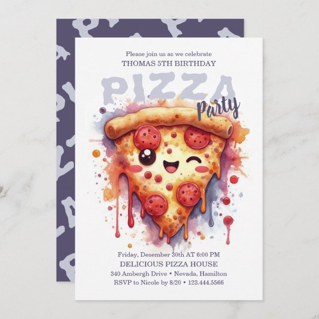 Pizza Anniversaire Fête Invitation (Devant / Derrière)