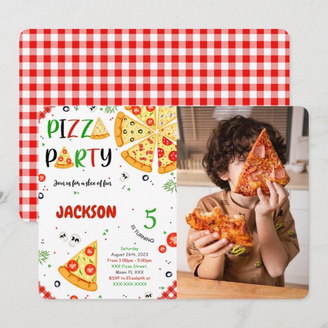 Pizza Anniversaire Photo invitation (Devant / Derrière)
